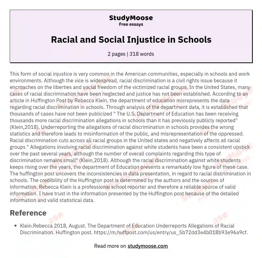 Racial and Social Injustice in Schools essay