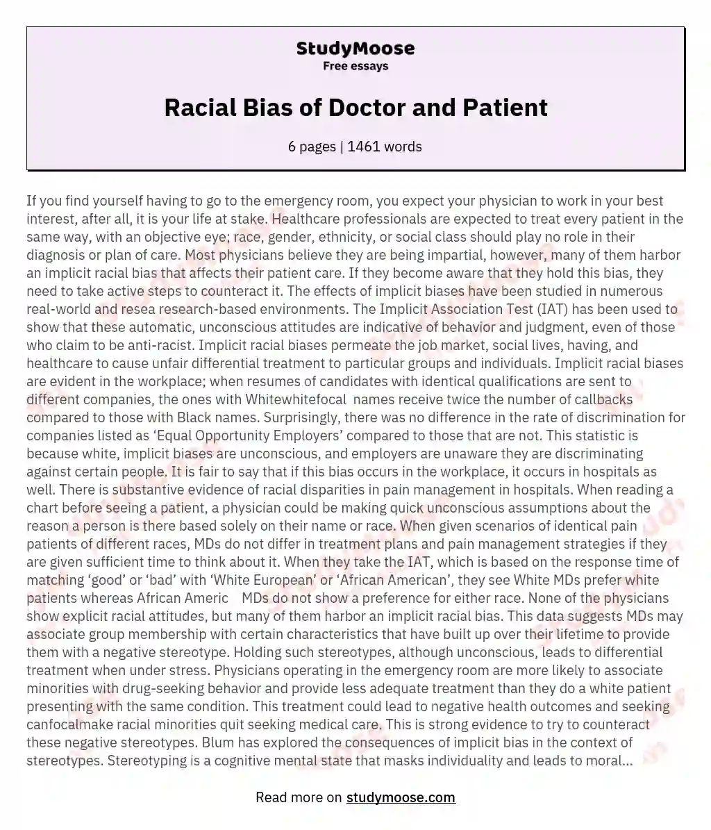 Racial Bias of Doctor and Patient essay