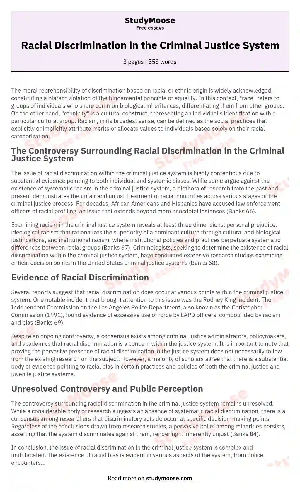 Racial Discrimination in the Criminal Justice System