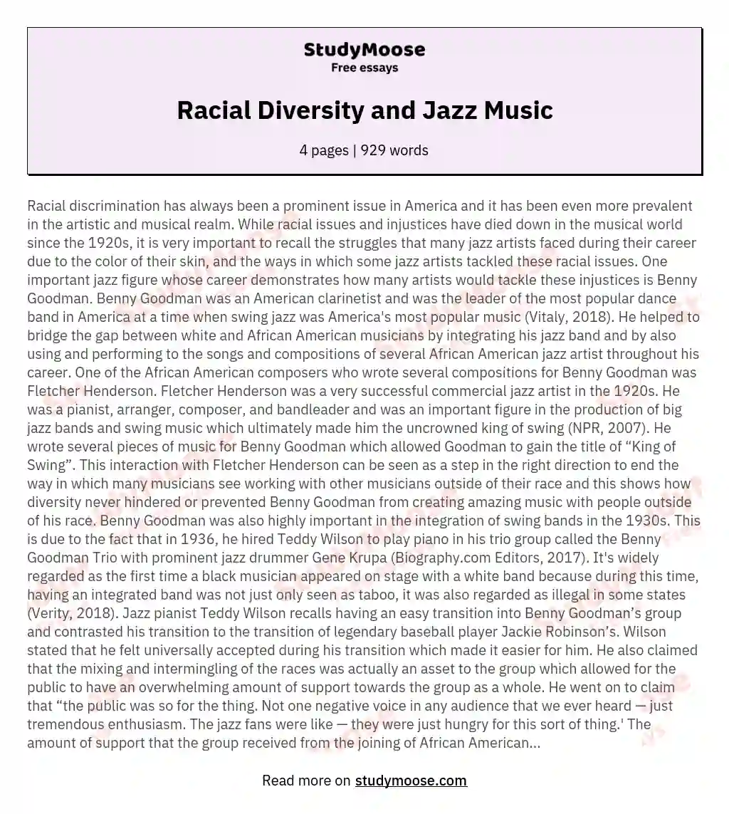 Racial Diversity and Jazz Music essay