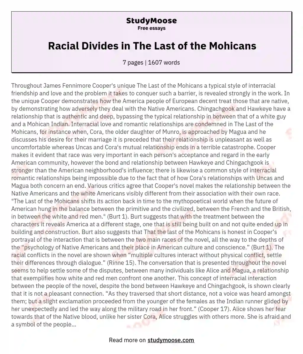 Racial Divides in The Last of the Mohicans
