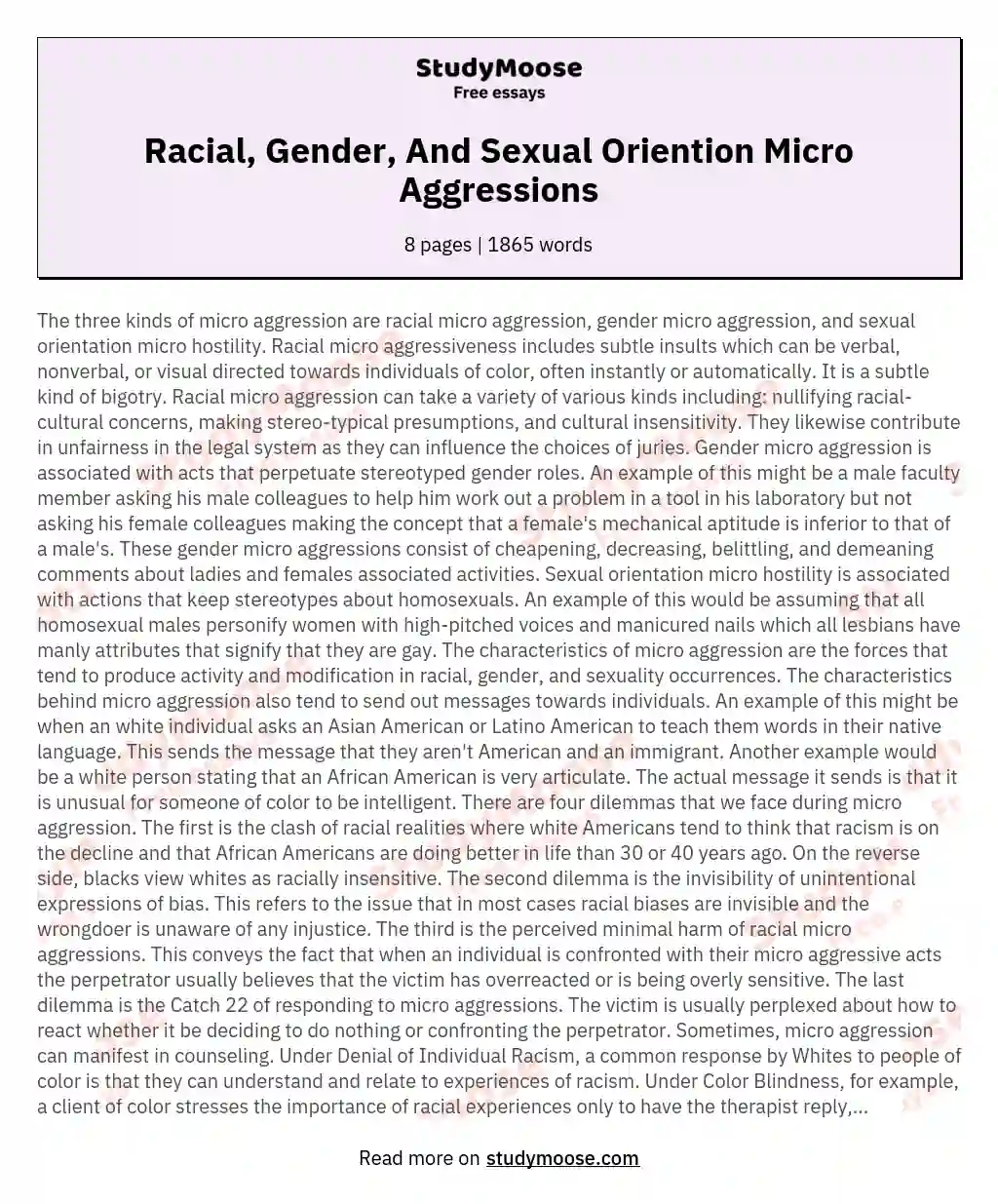 Racial, Gender, And Sexual Oriention Micro Aggressions