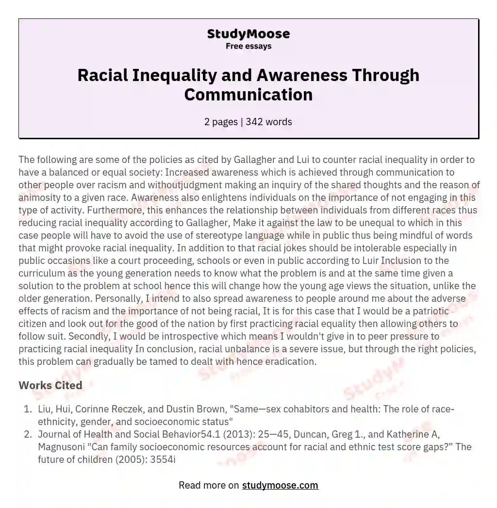 Racial Inequality and Awareness Through Communication essay