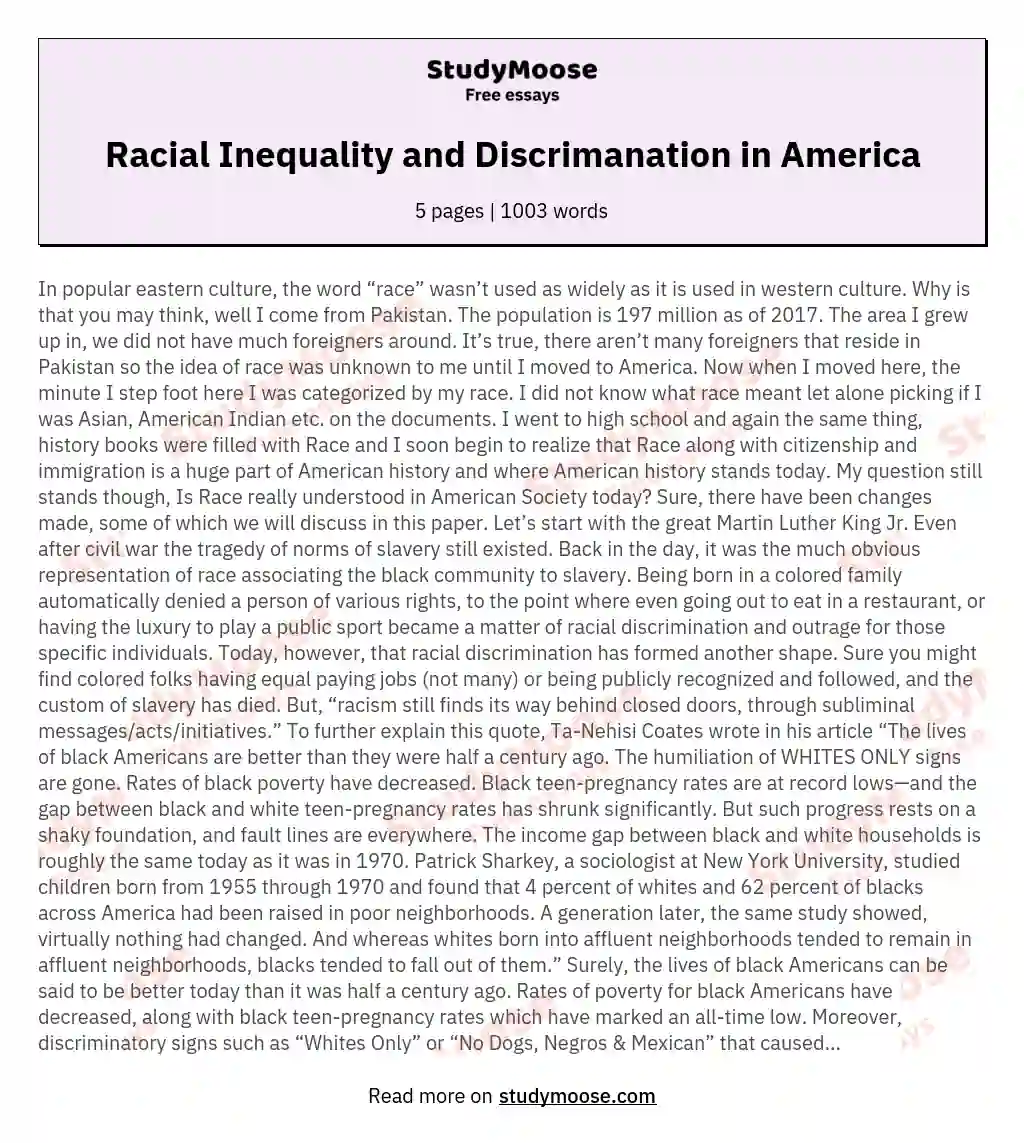 Racial Inequality and Discrimanation in America