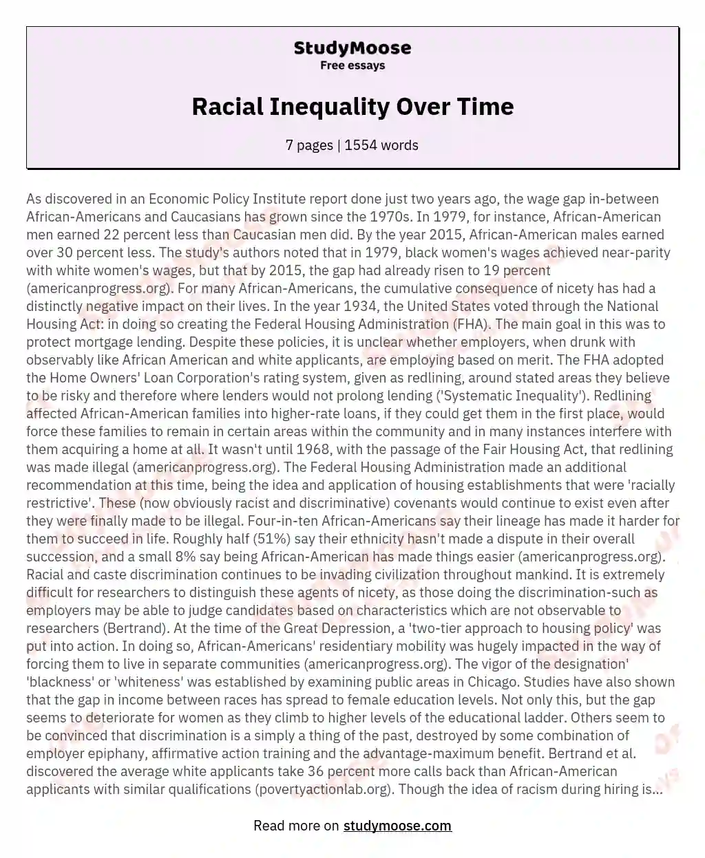 Racial Inequality Over Time essay