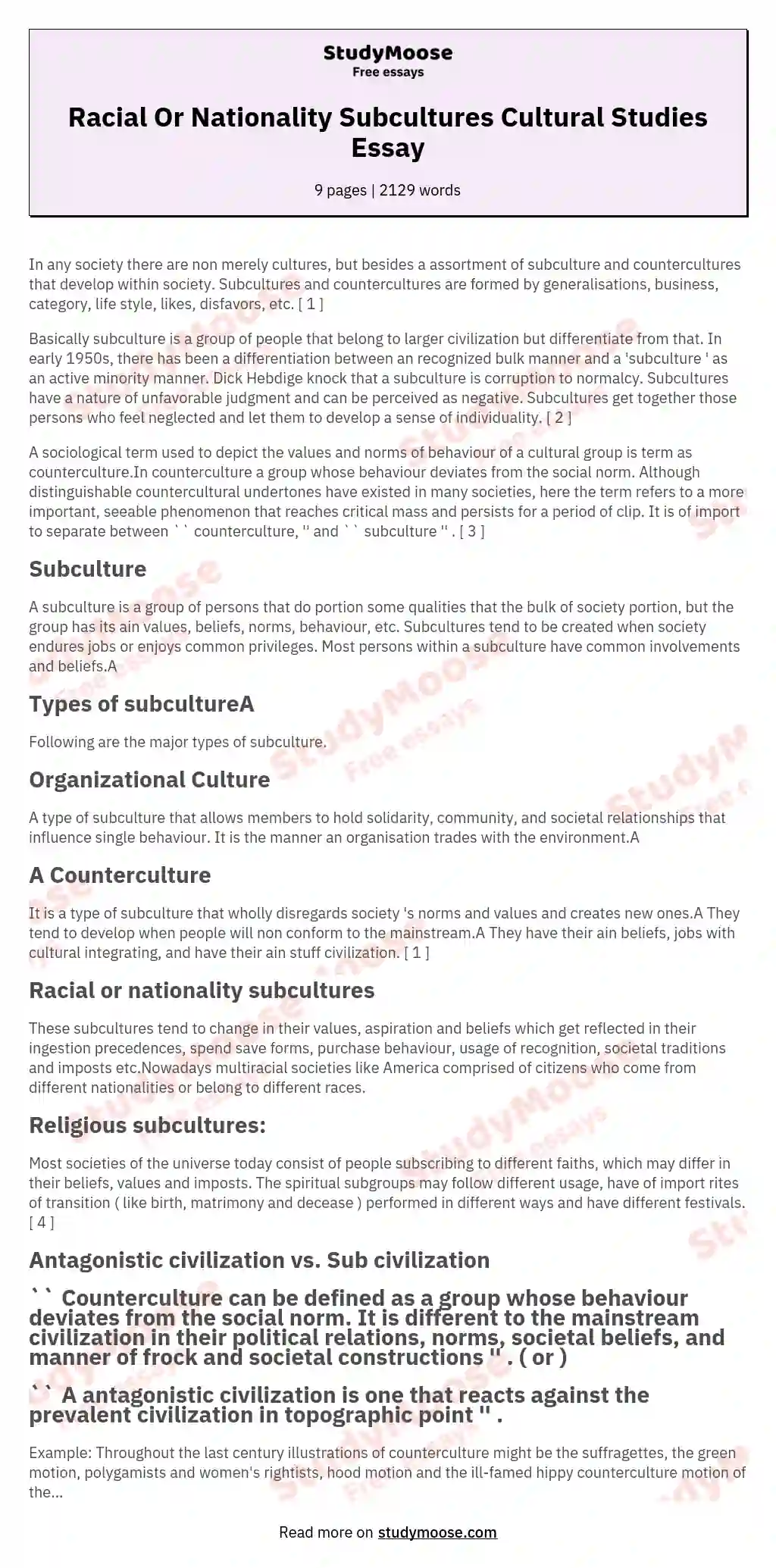Racial Or Nationality Subcultures Cultural Studies Essay essay