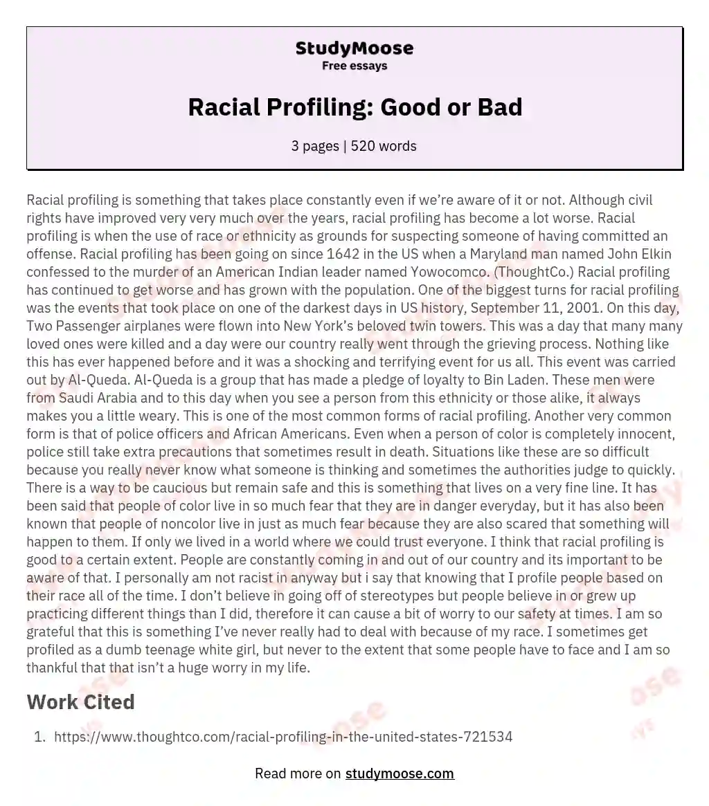 Racial Profiling: Good or Bad essay