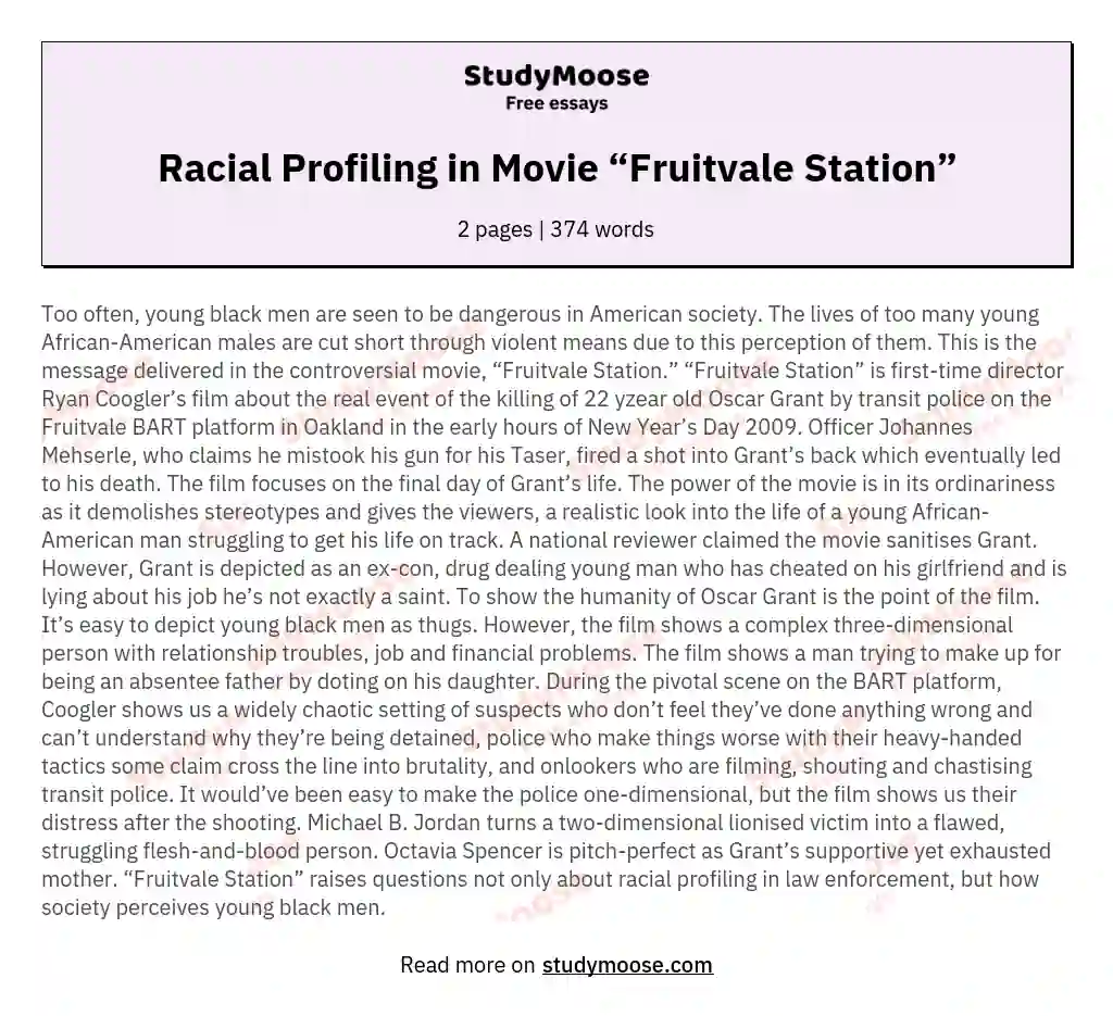 Racial Profiling in Movie “Fruitvale Station” essay