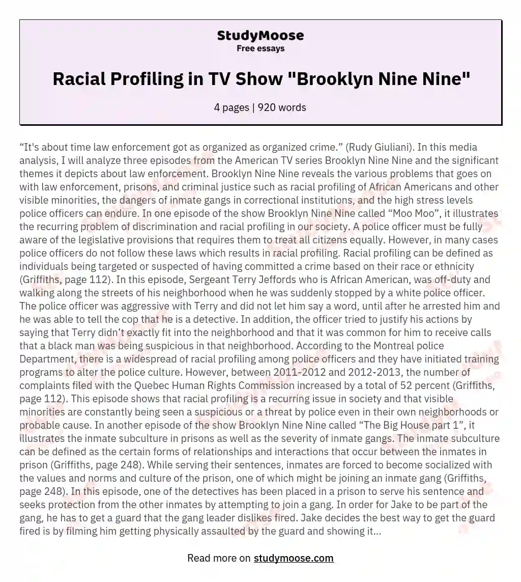 Racial Profiling in TV Show "Brooklyn Nine Nine"
