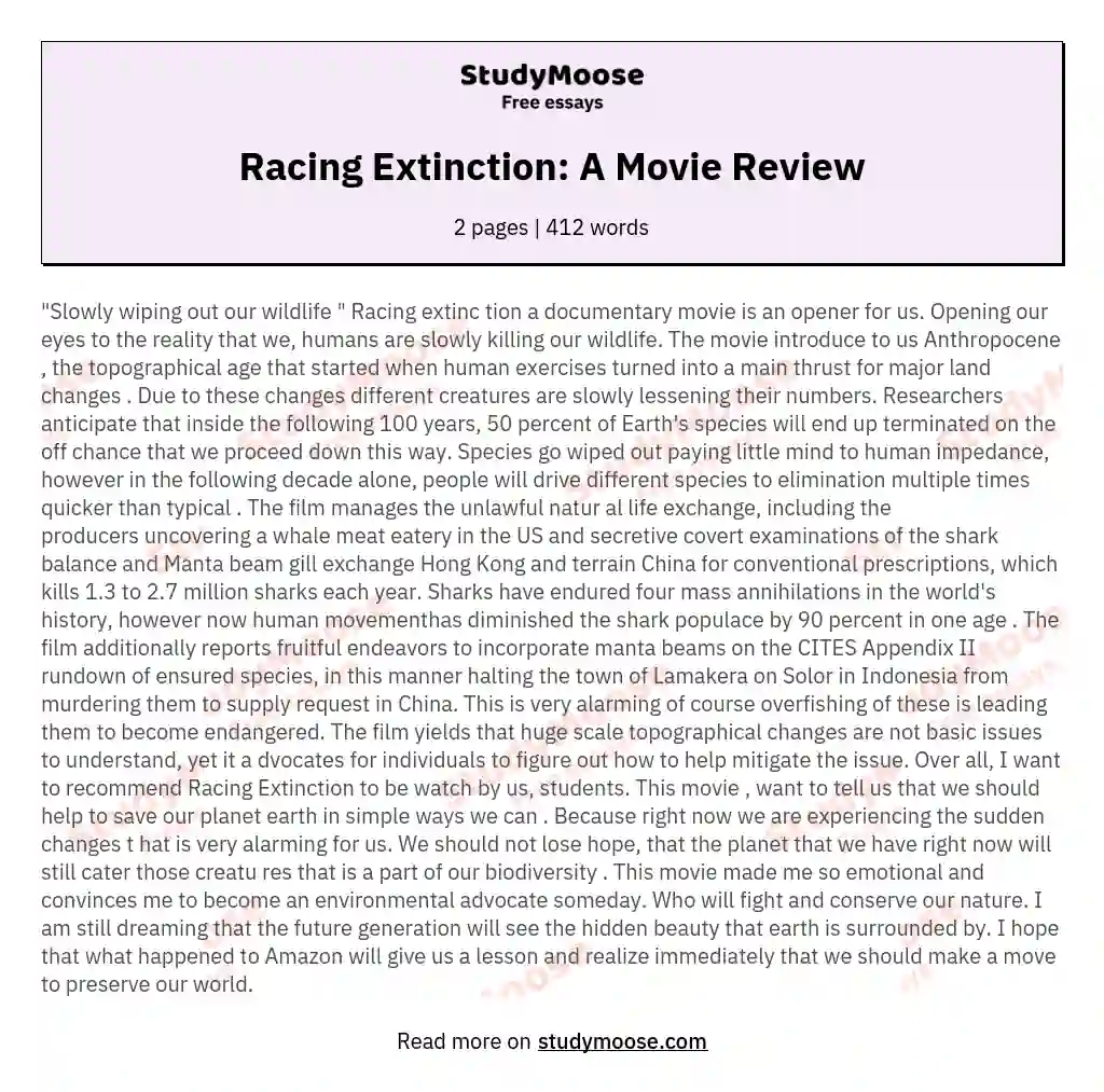 Racing Extinction: A Movie Review essay