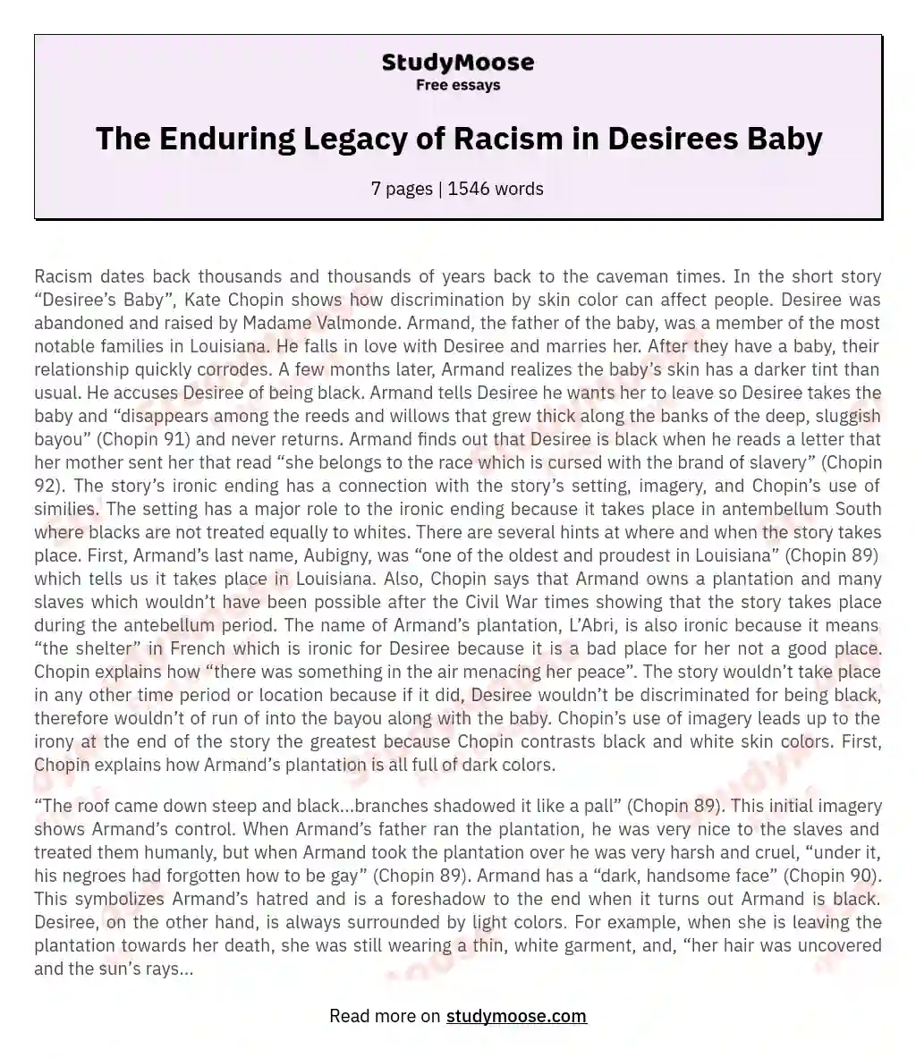 The Enduring Legacy of Racism in Desirees Baby essay