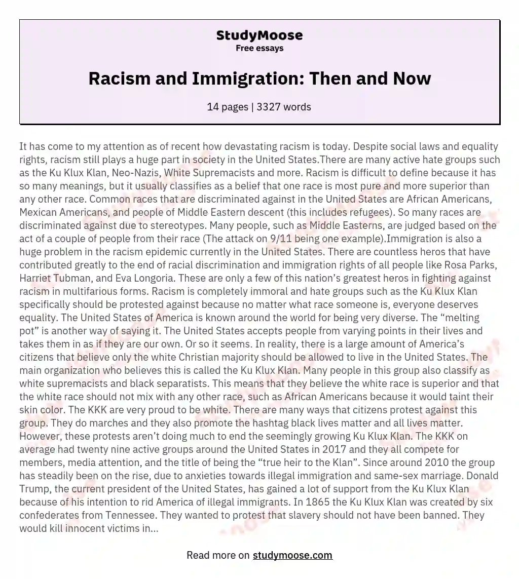Racism and Immigration: Then and Now