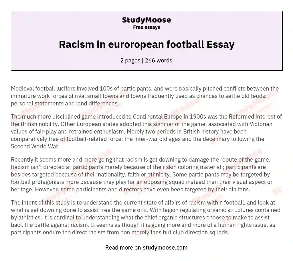Racism in euroropean football Essay