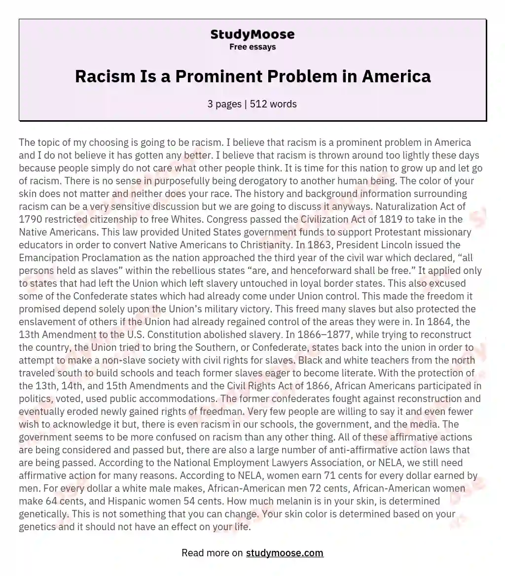 Racism Is a Prominent Problem in America