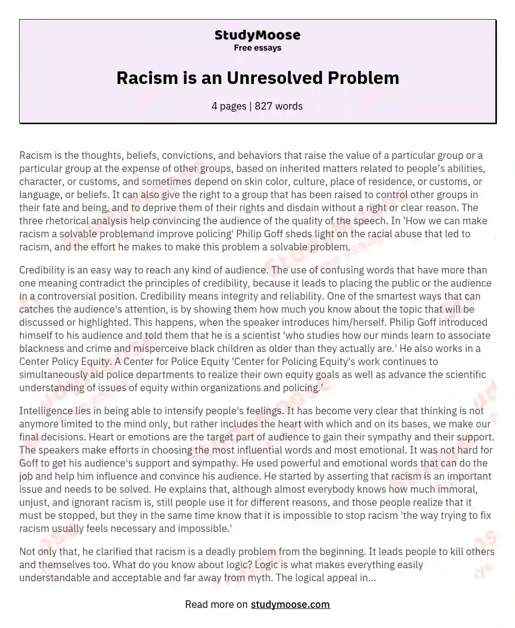 Racism is an Unresolved Problem