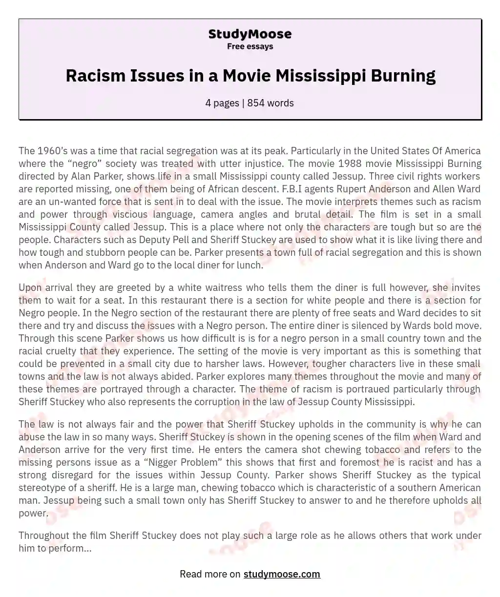 Racism Issues in a Movie Mississippi Burning