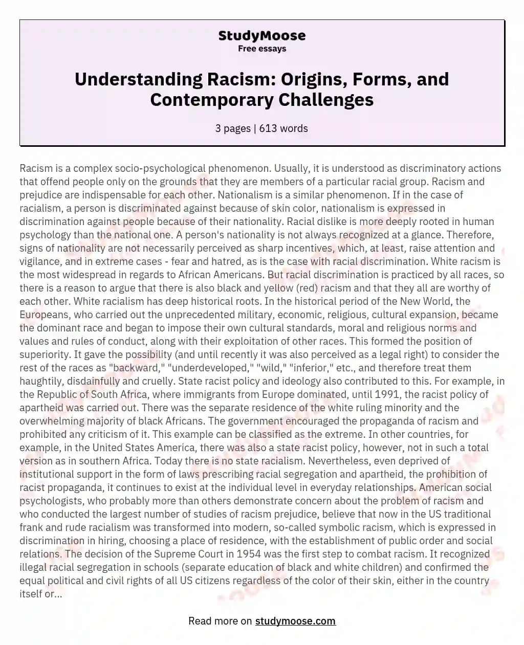 Understanding Racism: Origins, Forms, and Contemporary Challenges essay