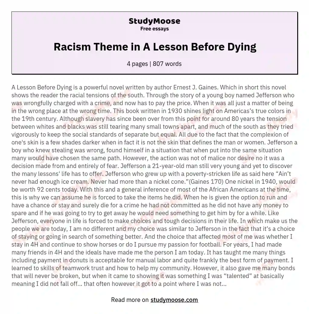a lesson before dying thesis statement