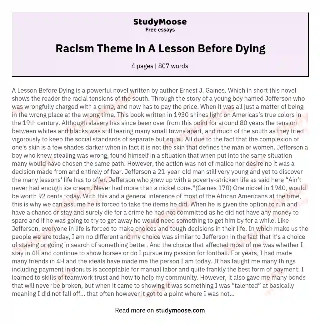 Racism Theme in A Lesson Before Dying essay