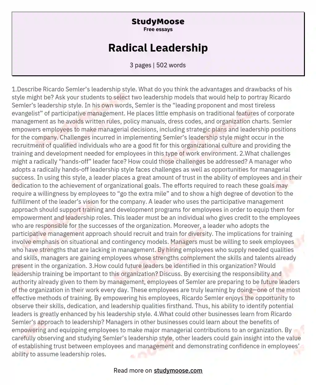 Radical Leadership essay