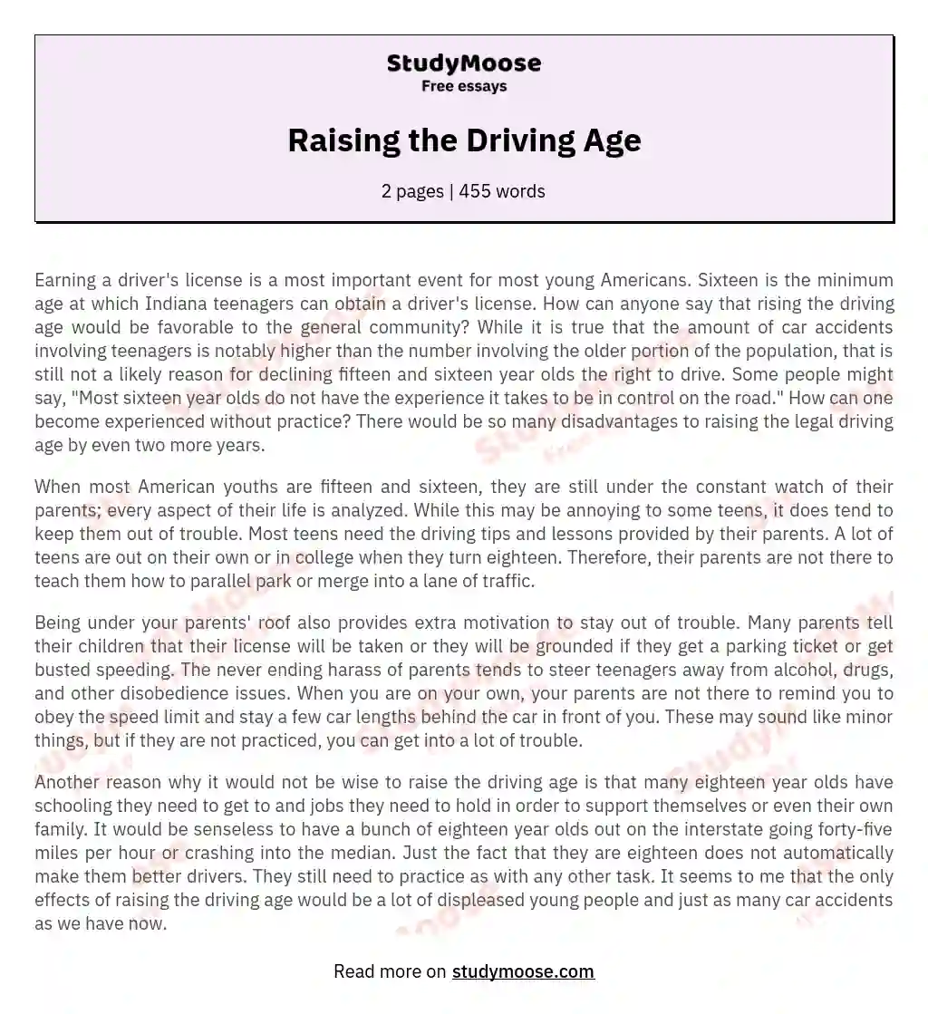 argument essay on driving age