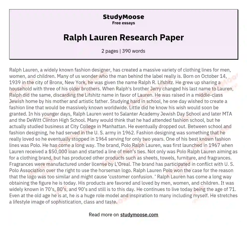 Ralph Lauren Research Paper essay