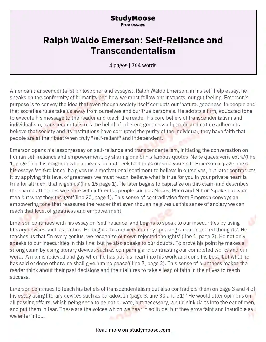 Ralph Waldo Emerson: Self-Reliance and Transcendentalism