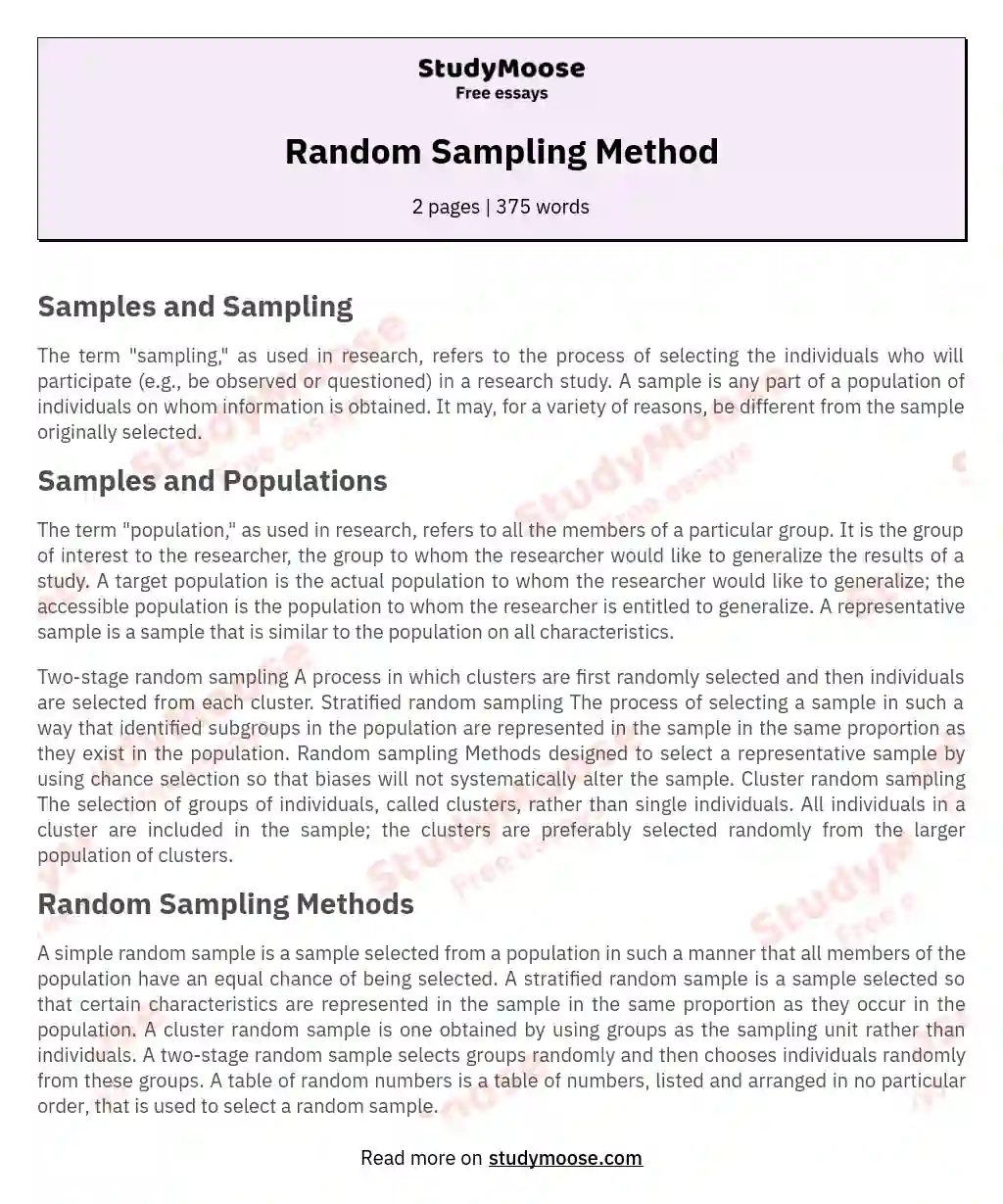 Random Sampling Method essay
