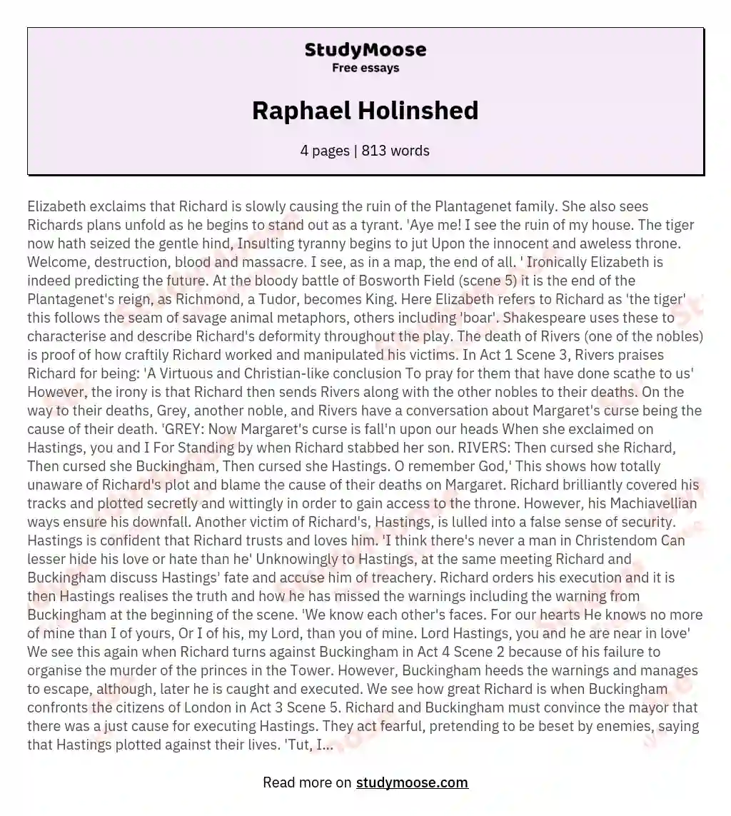 Raphael Holinshed essay