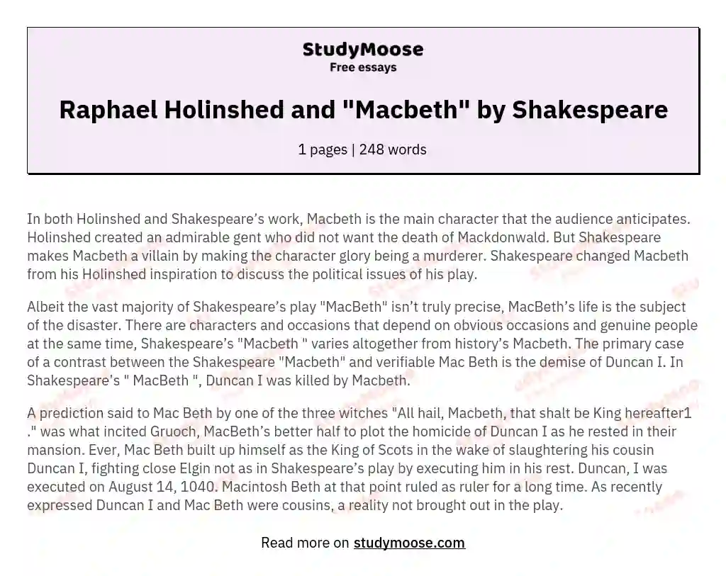 Raphael Holinshed and "Macbeth" by Shakespeare essay