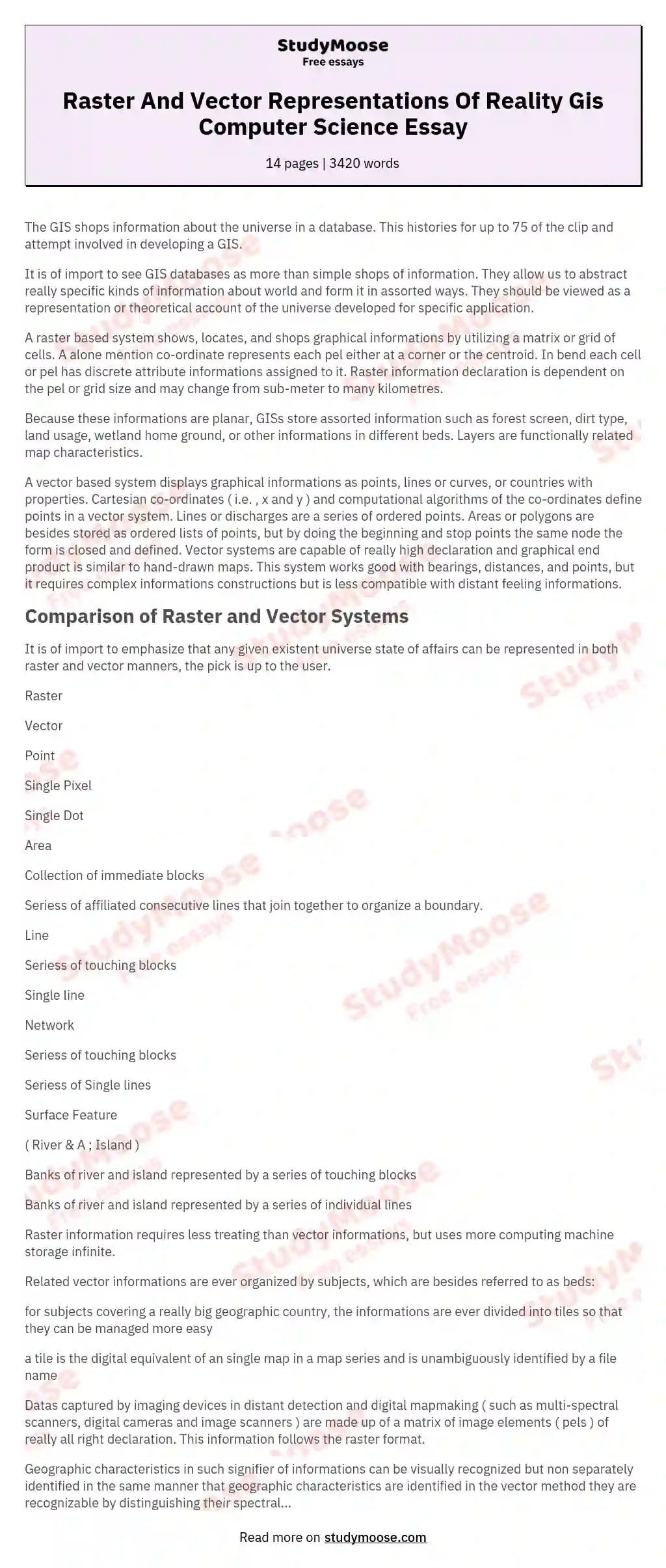 Raster And Vector Representations Of Reality Gis Computer Science Essay essay