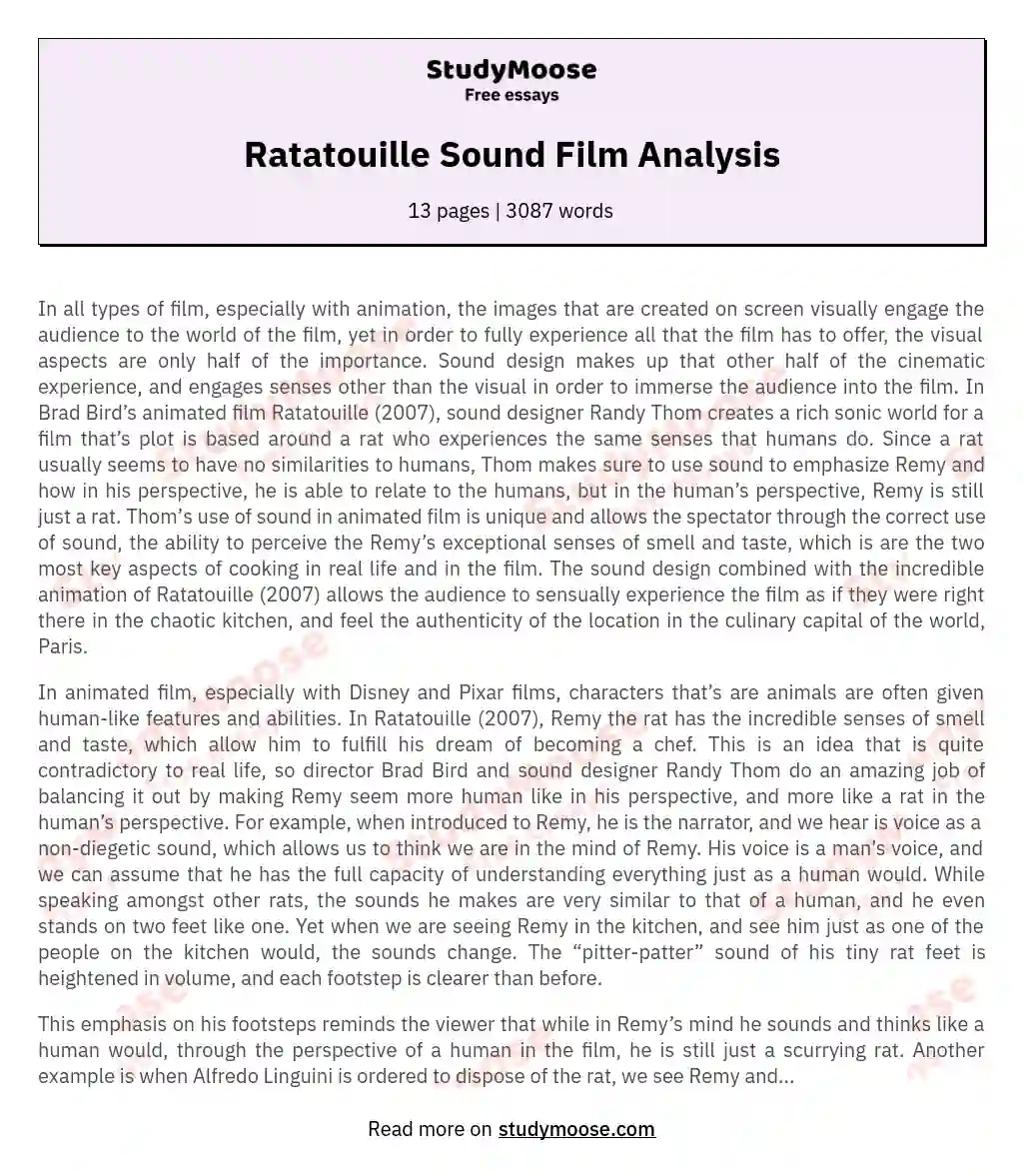 Ratatouille Sound Film Analysis essay