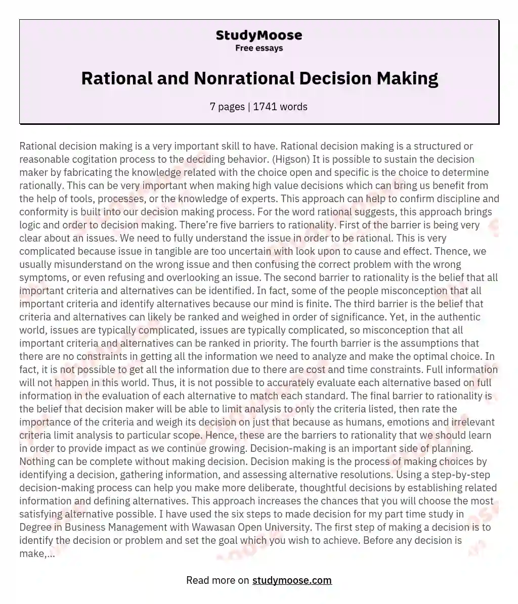Rational and Nonrational Decision Making essay