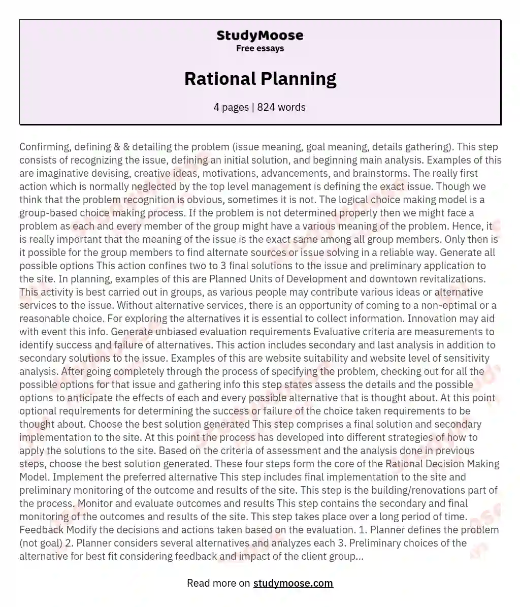 Rational Planning essay