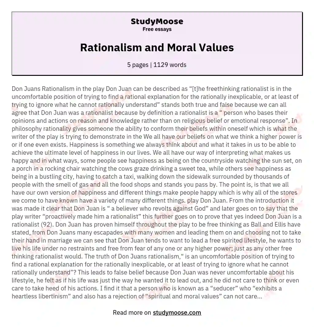Rationalism and Moral Values essay