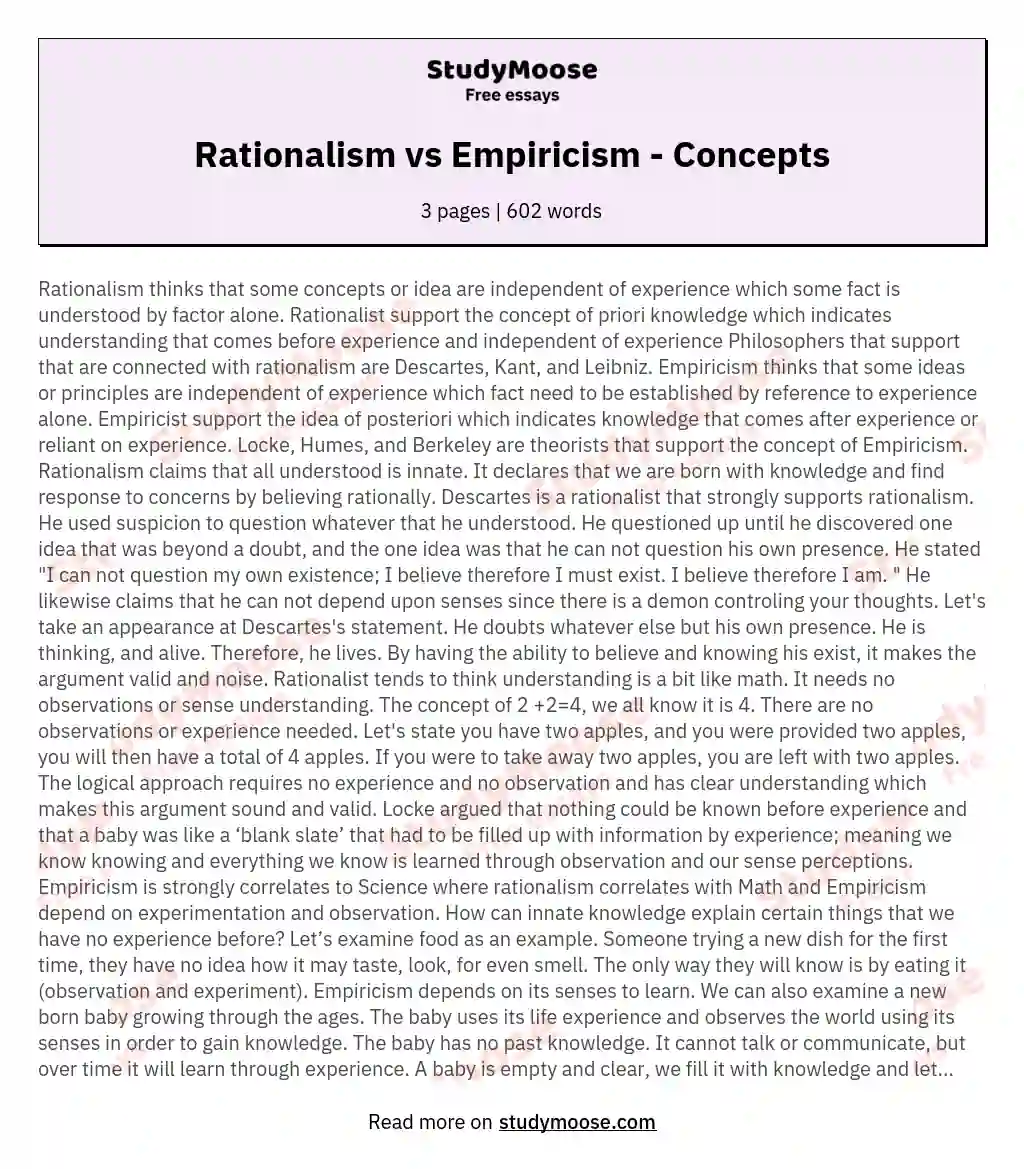Rationalism vs Empiricism - Concepts essay