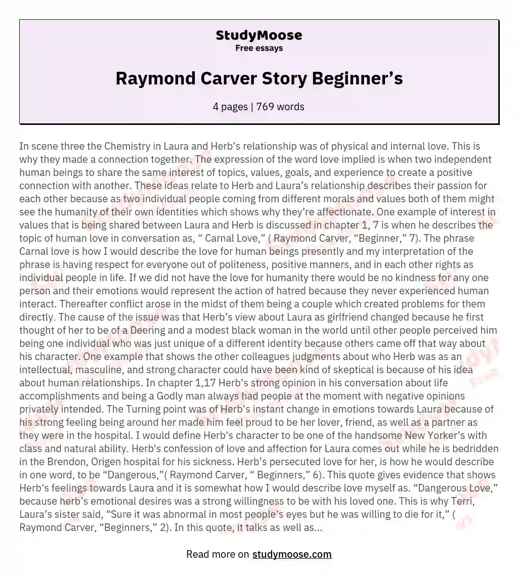 Raymond Carver Story Beginner’s essay