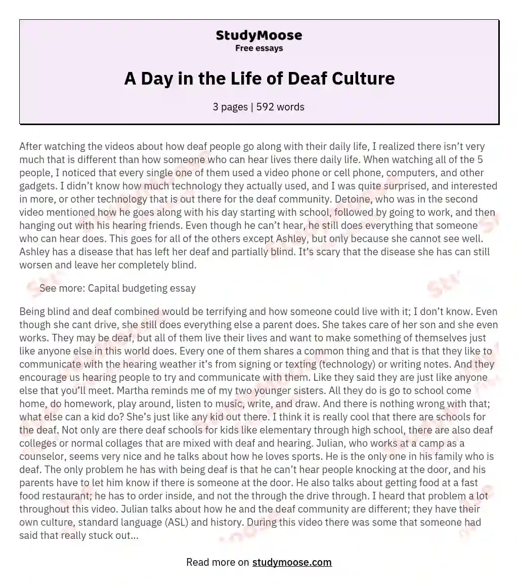 A Day in the Life of Deaf Culture essay