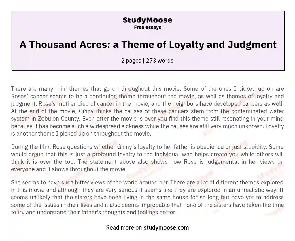 A Thousand Acres: a Theme of Loyalty and Judgment