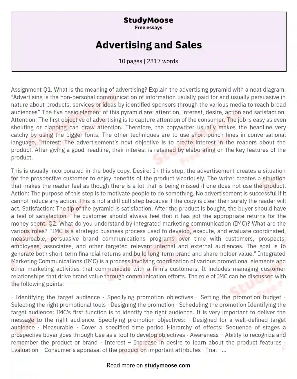 Advertising and Sales essay