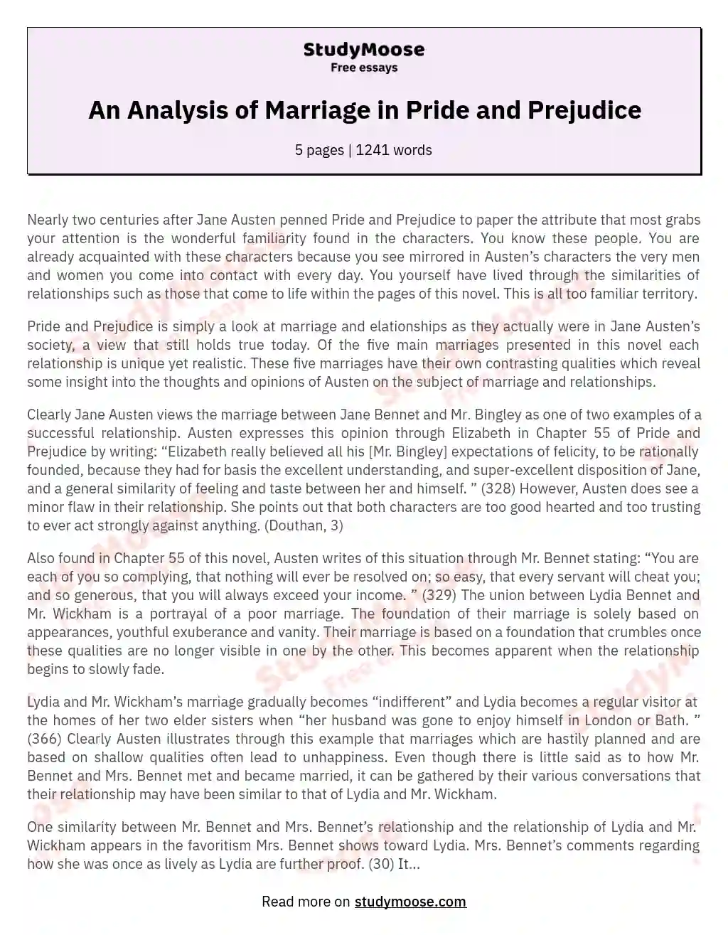 An Analysis of Marriage in Pride and Prejudice