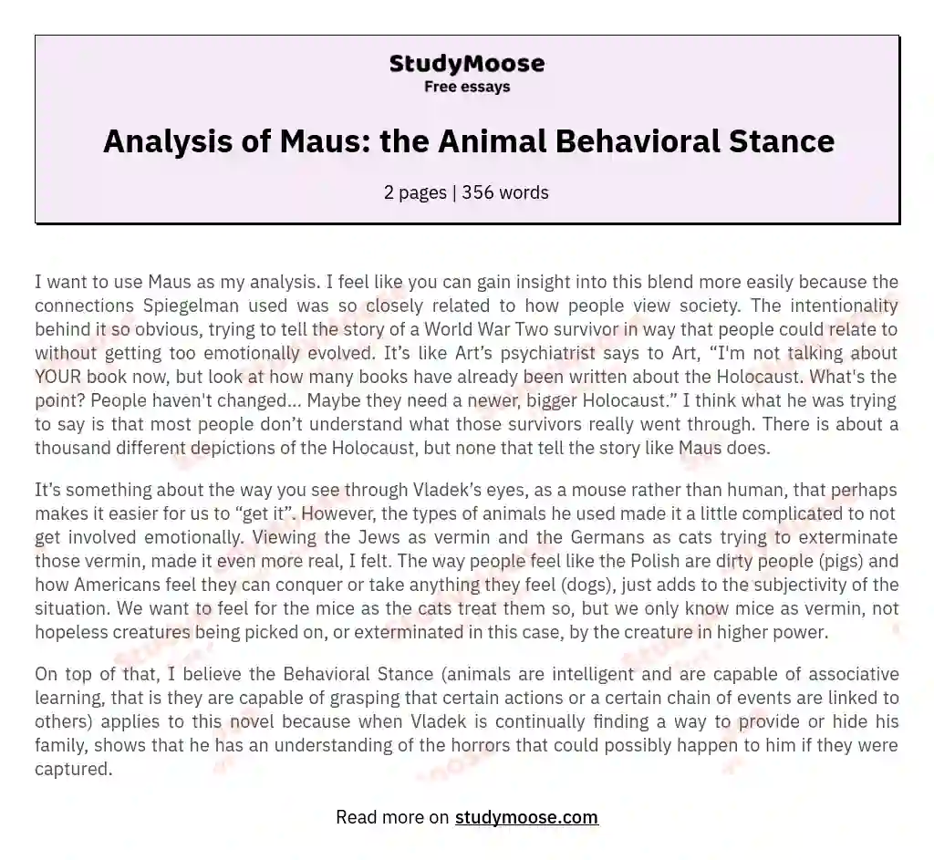Analysis of Maus: the Animal Behavioral Stance