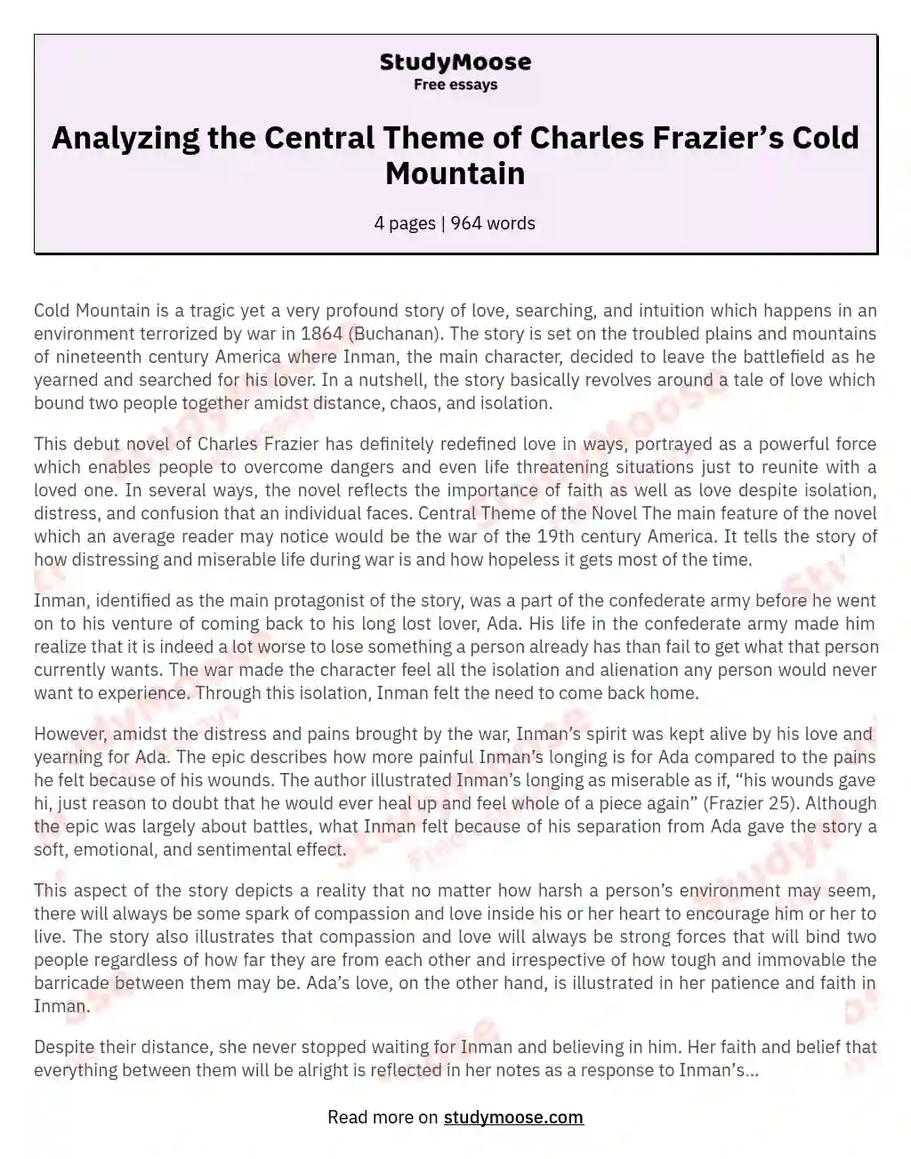 Analyzing the Central Theme of Charles Frazier’s Cold Mountain essay