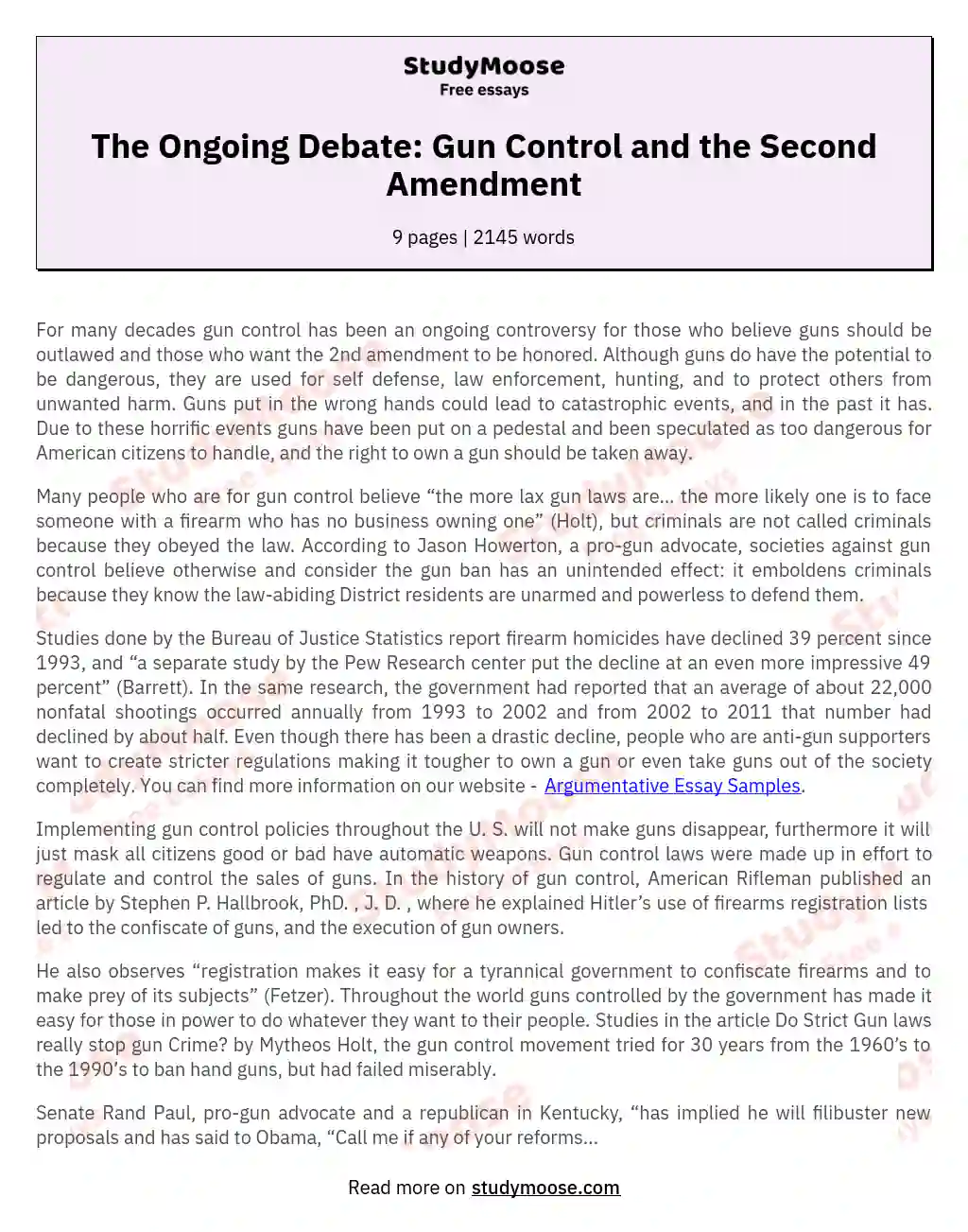 The Ongoing Debate: Gun Control and the Second Amendment essay