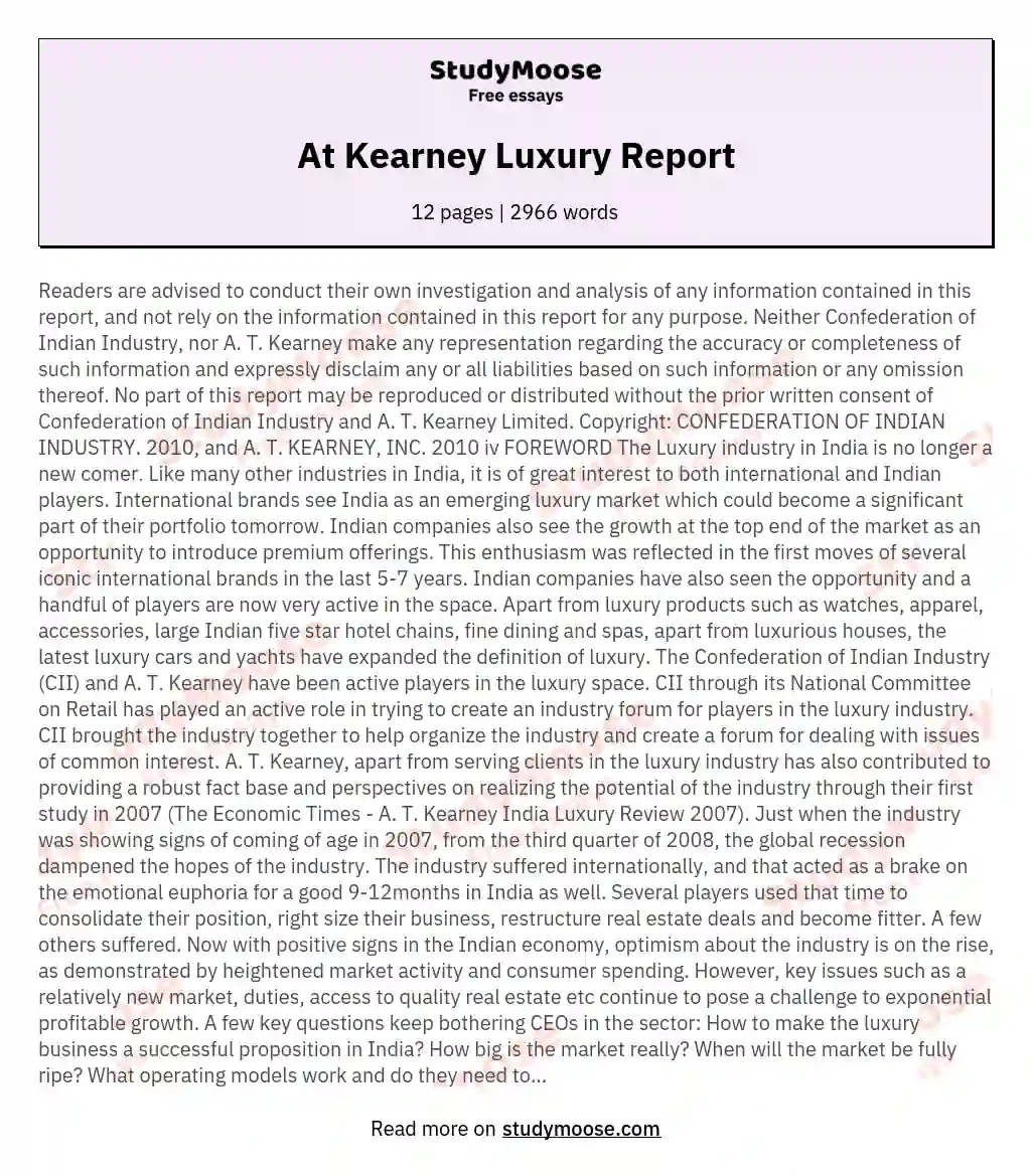 At Kearney Luxury Report essay