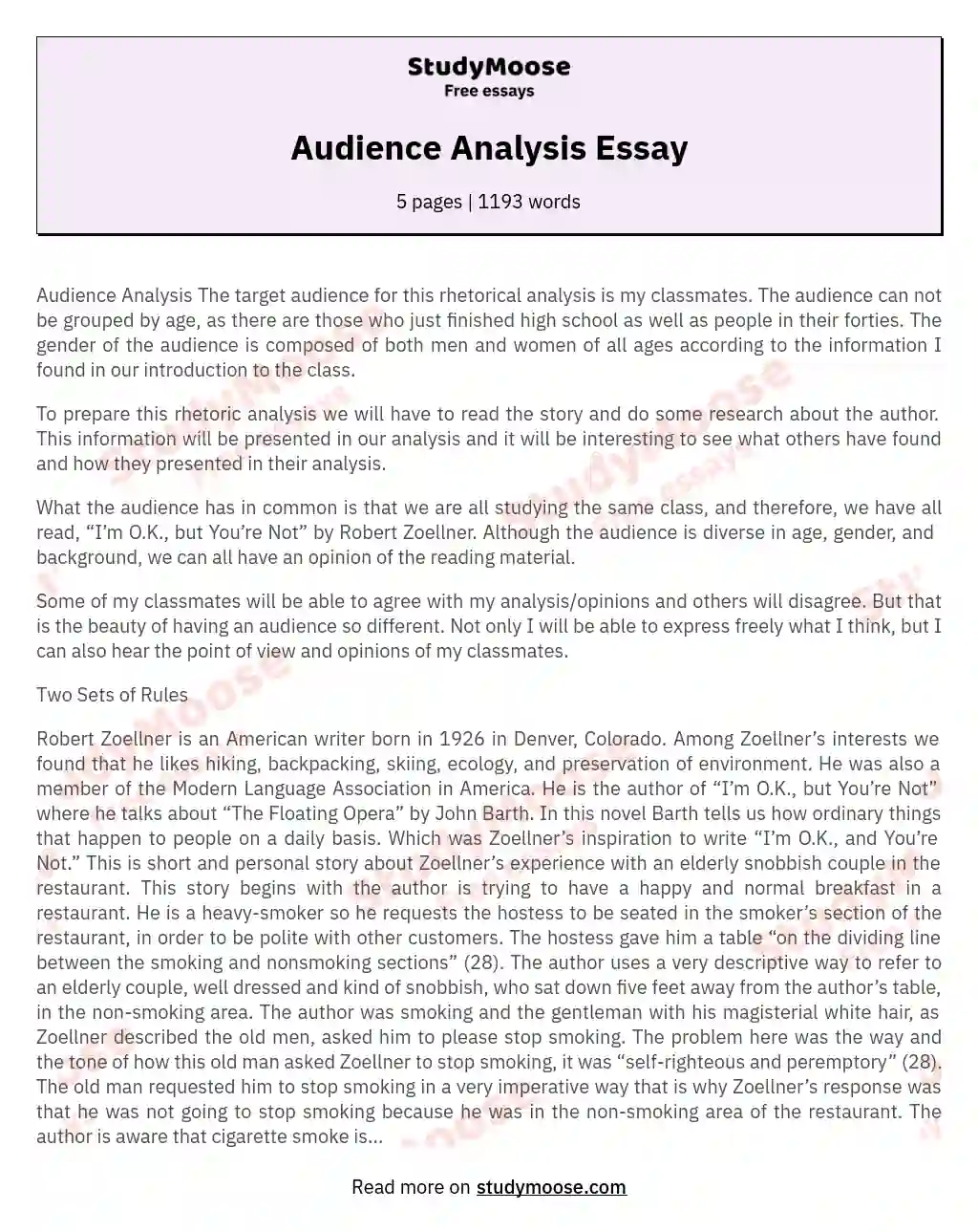 example of audience analysis essay