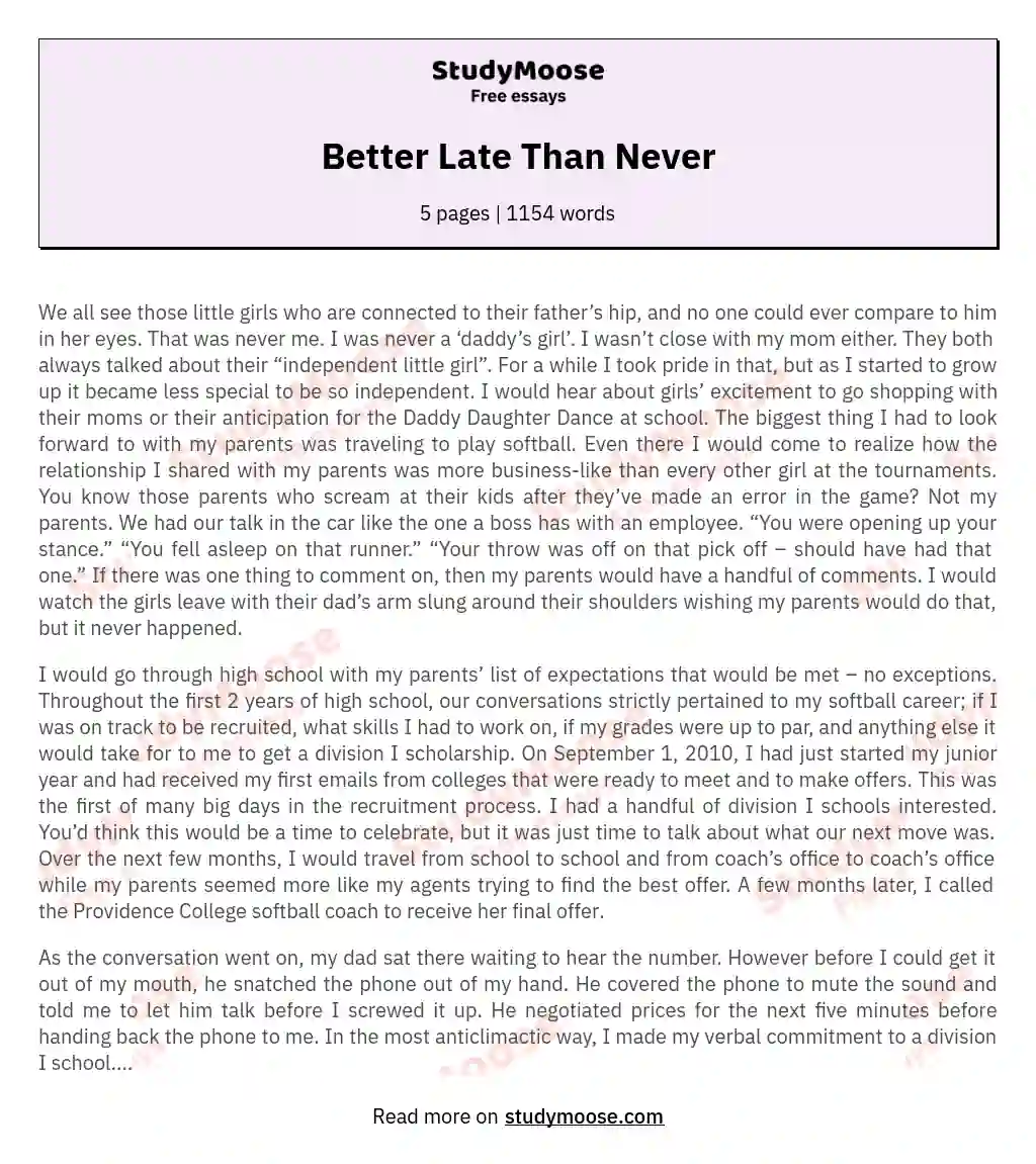 essay on better late than never for class 7