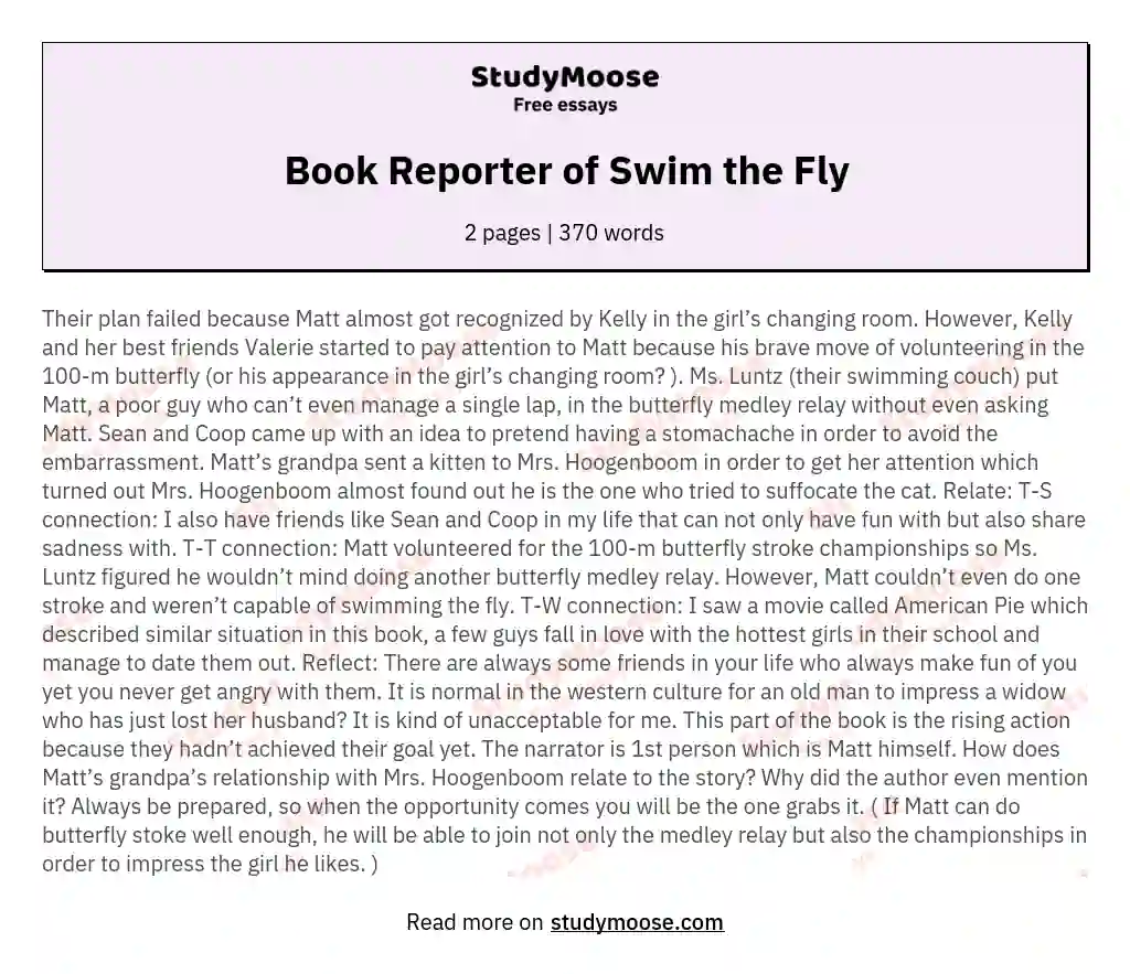 Book Reporter of Swim the Fly essay