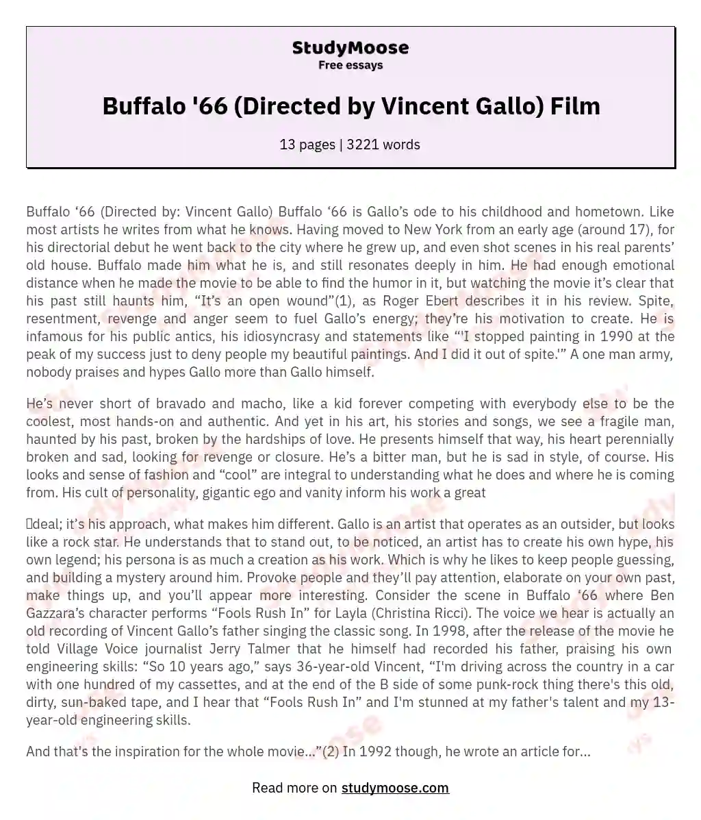 Buffalo '66 (Directed by Vincent Gallo) Film