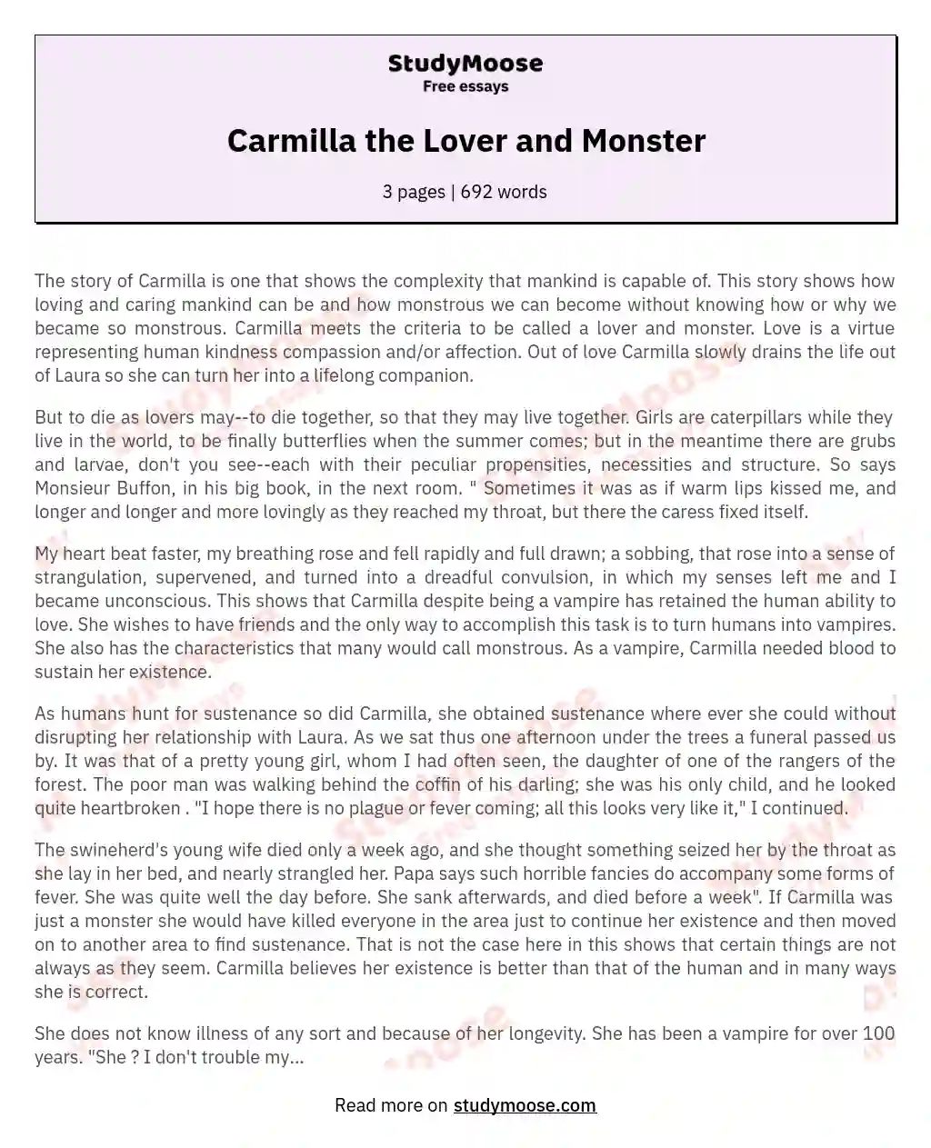 Carmilla the Lover and Monster